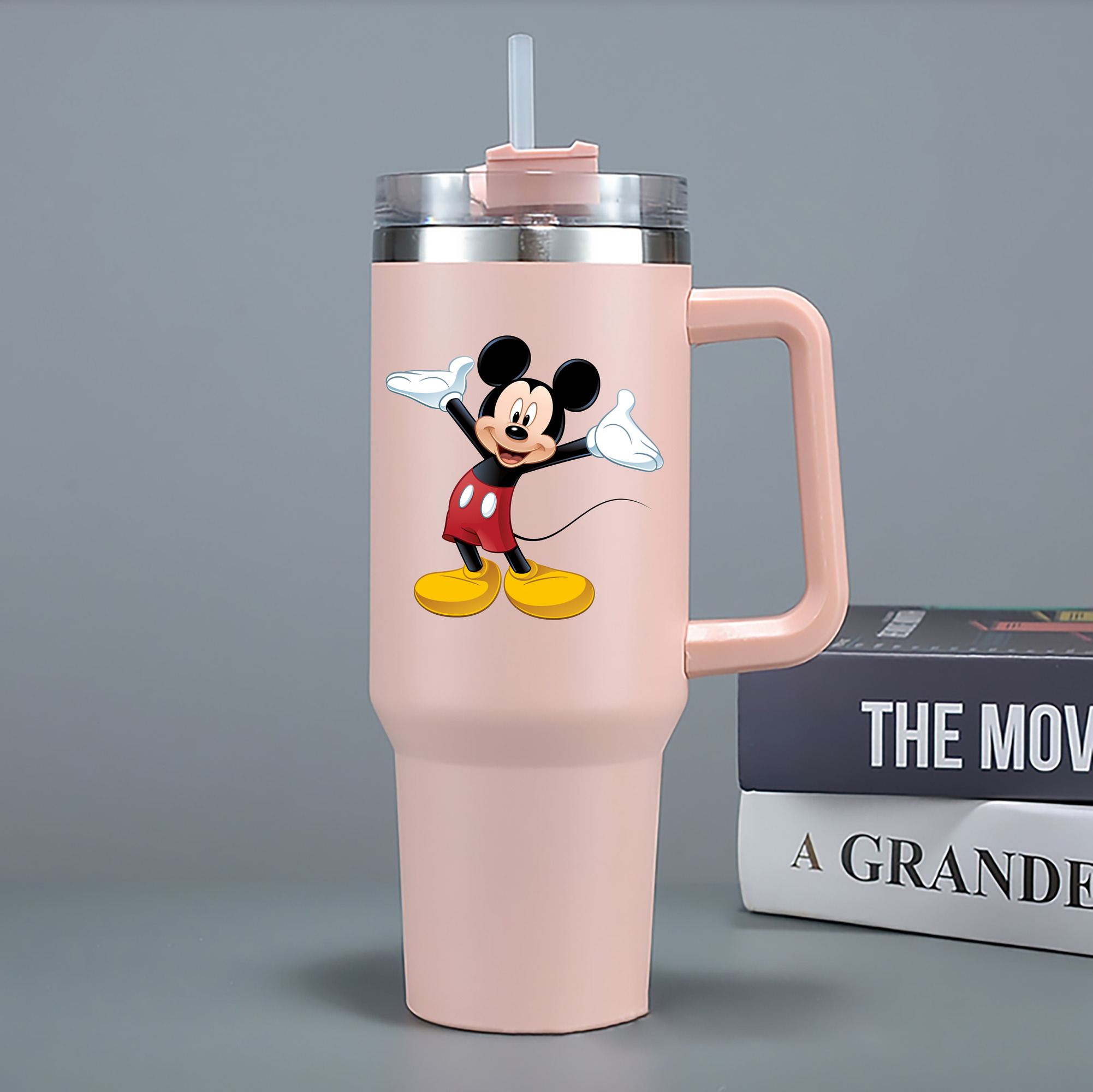 （画像用） ミッキーマウス Mickey Mouse 1200mL車用タンブラー - クリスタルステッカー（プラスチックストロー付き）